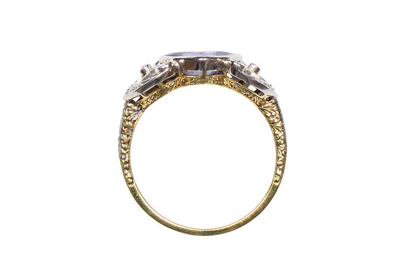 Art Deco Lilac Color Shift No Heat Sapphire Ring