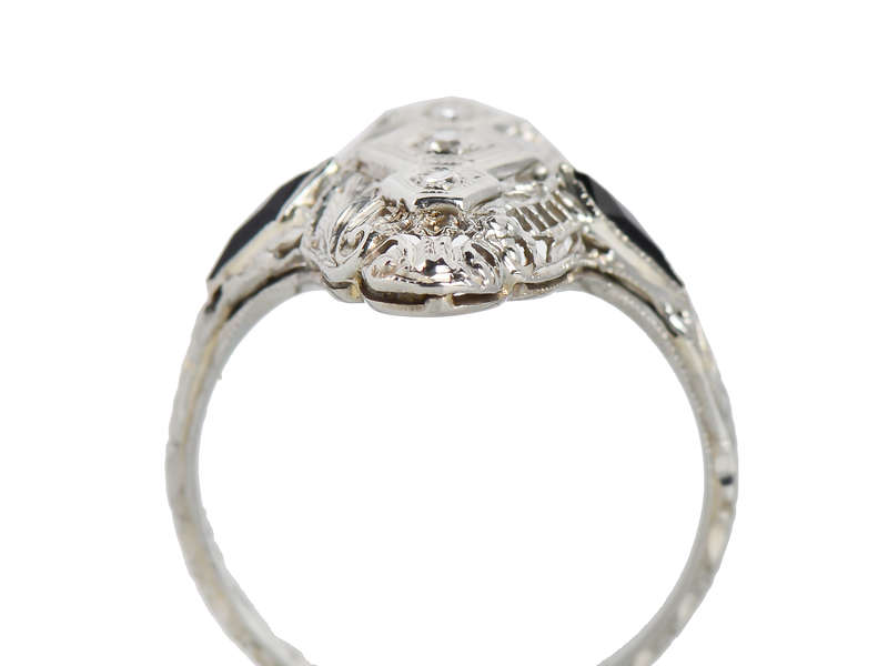 Art Deco - Onyx Diamond Filigree Ring