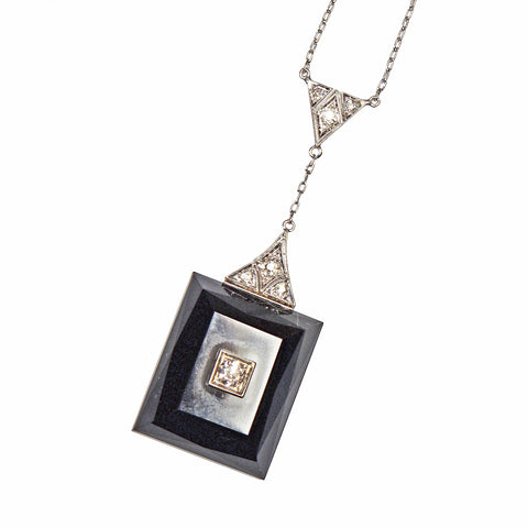 Art Deco Onyx Diamond Platinum Necklace