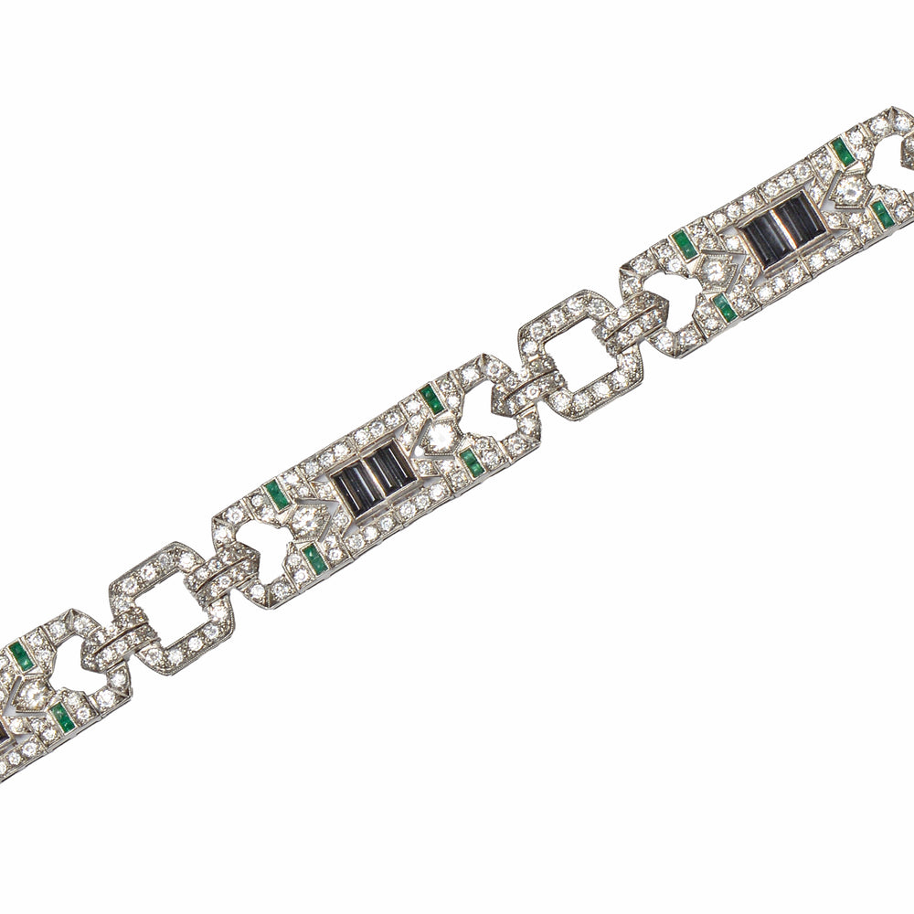 Antique Art Deco Onyx Emerald Diamond Bracelet