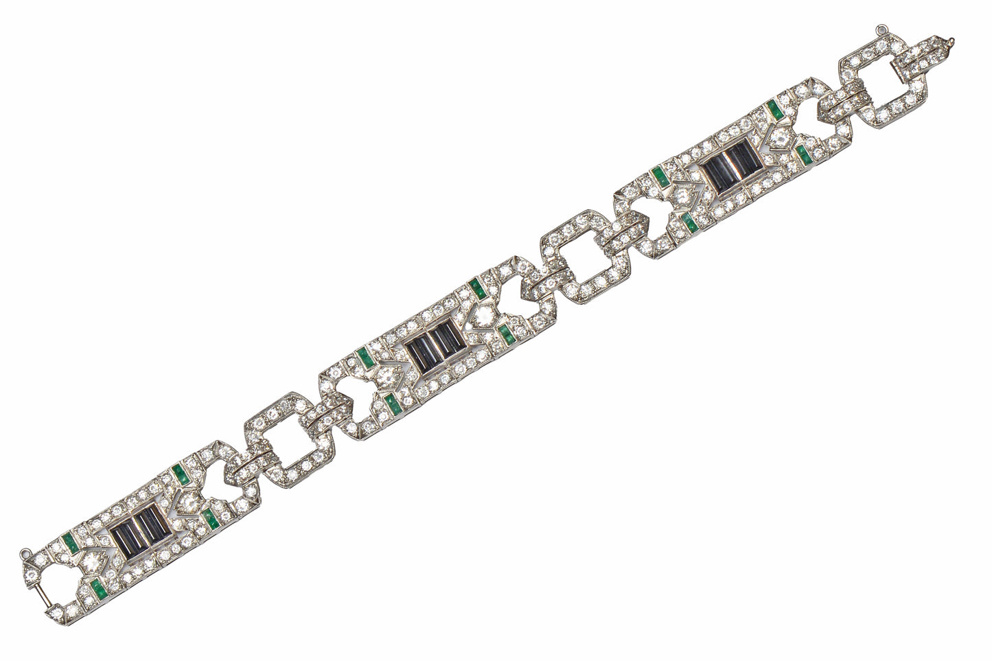 Antique Art Deco Onyx Emerald Diamond Bracelet