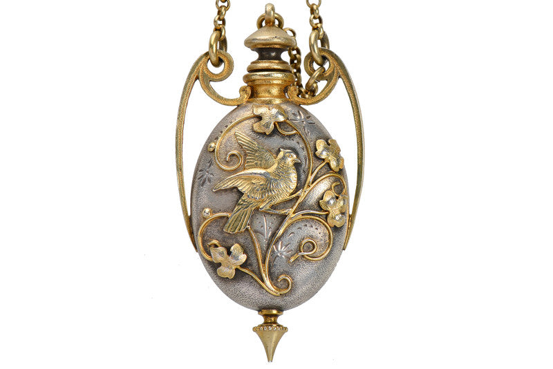 Art Nouveau Silver Vermeil Bird Perfume