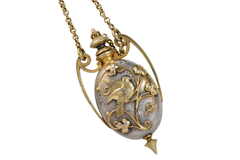Art Nouveau Silver Vermeil Bird Perfume