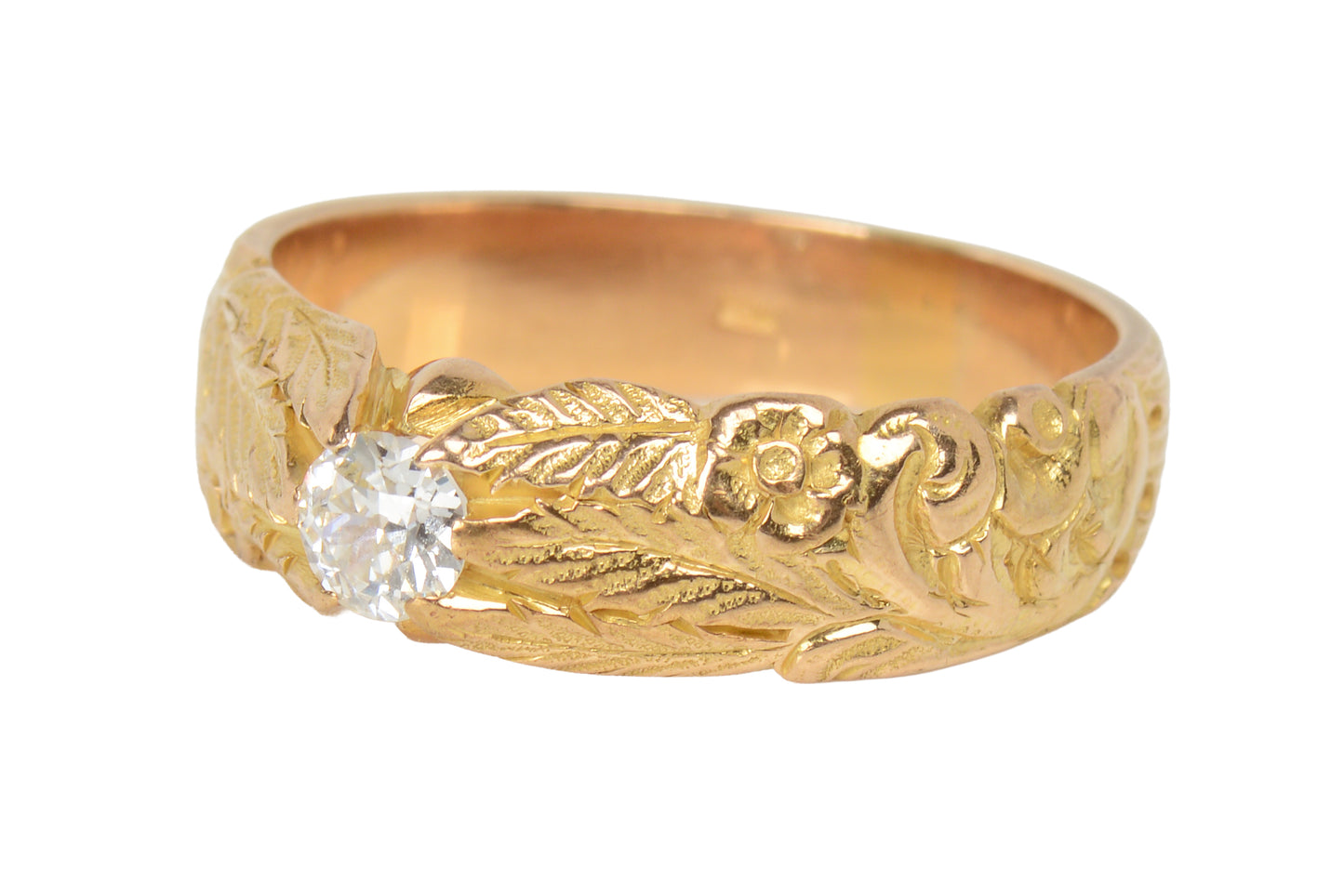 Deeply Carved Diamond 18k Gender Neutral Ring