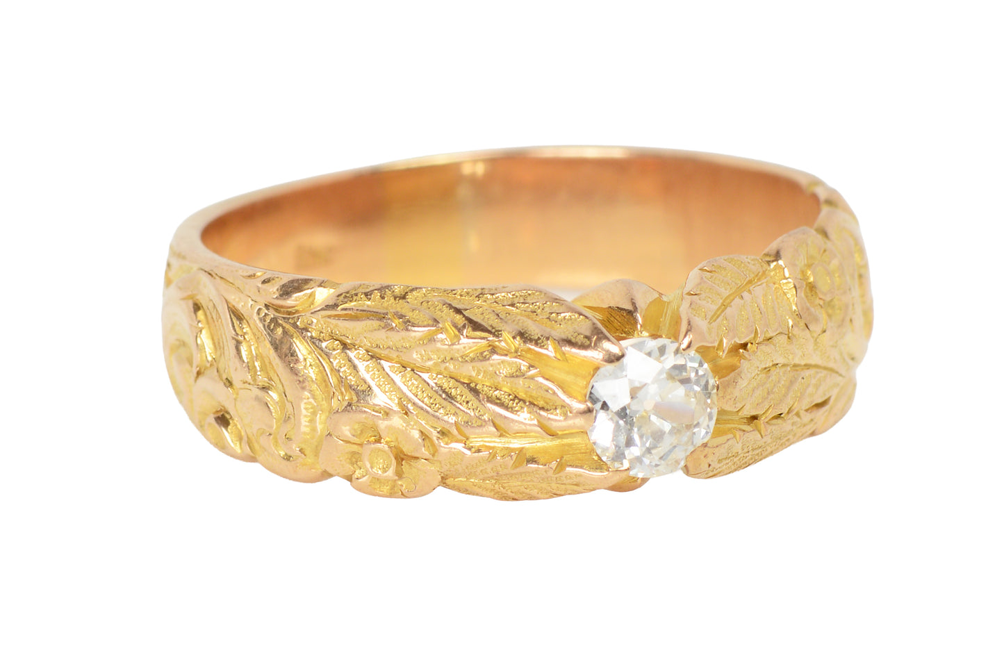 Deeply Carved Diamond 18k Gender Neutral Ring