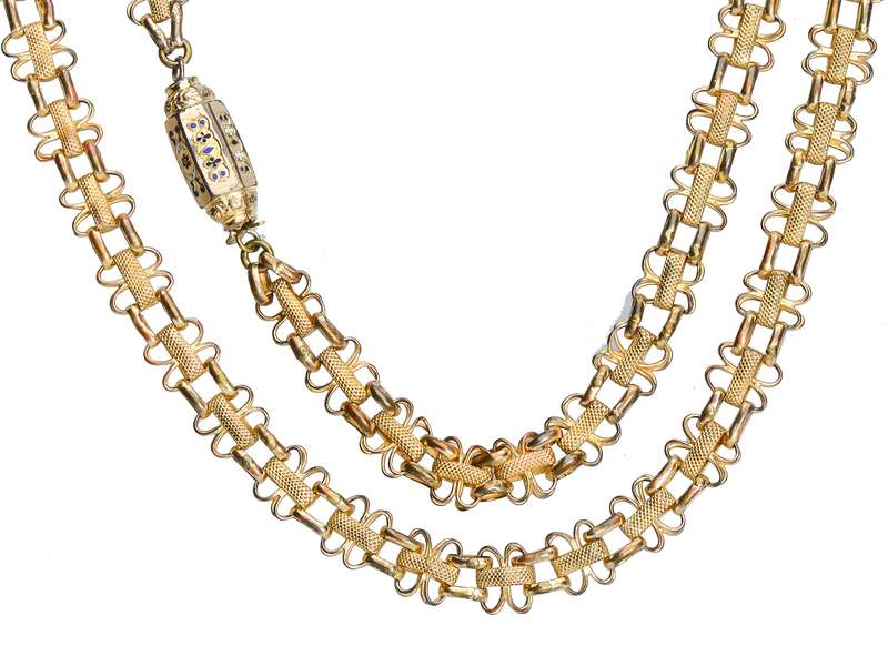 
                      
                        Georgian Pinchbeck Long Chain & Ornate Clasp
                      
                    