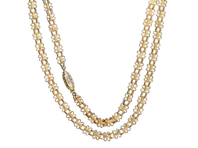 Georgian Pinchbeck Long Chain & Ornate Clasp