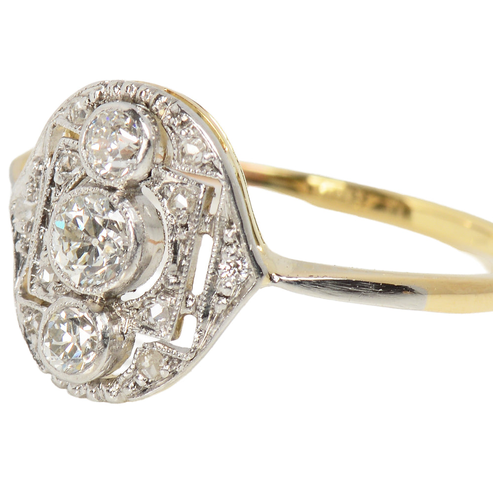 Oval Three Diamond Antique Ring