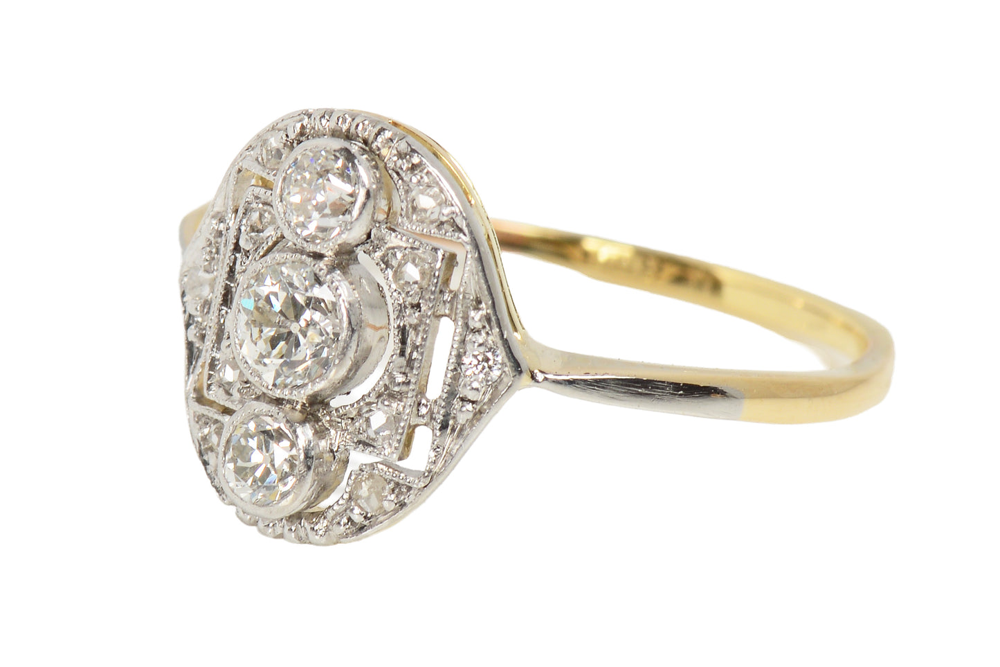 Oval Three Diamond Antique Ring