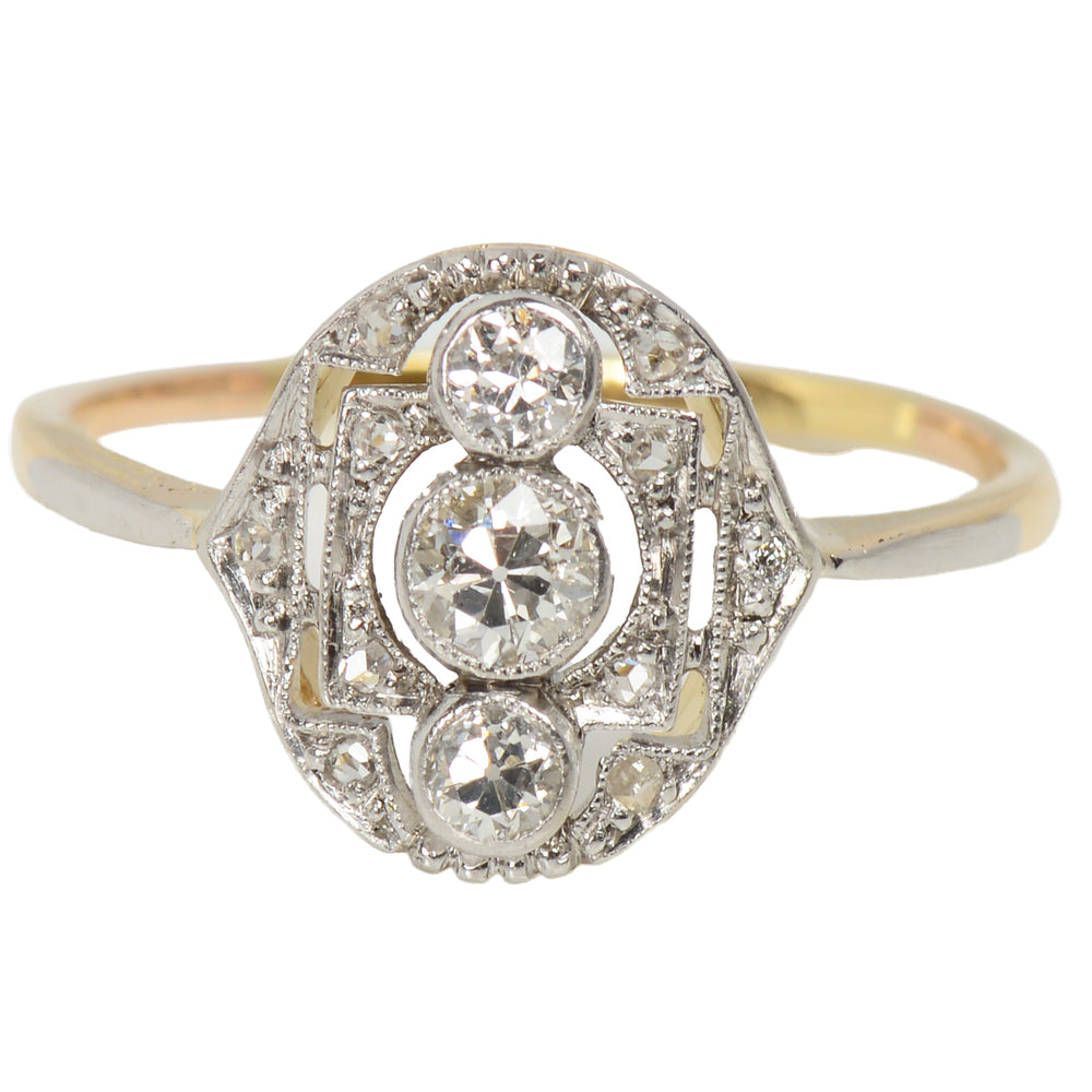 
                      
                        Oval Three Diamond Antique Ring
                      
                    
