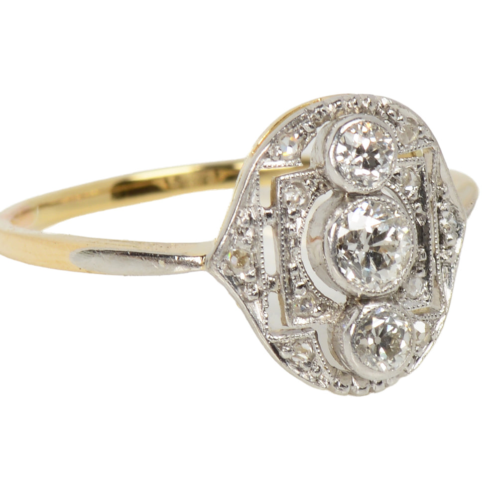 Oval Three Diamond Antique Ring