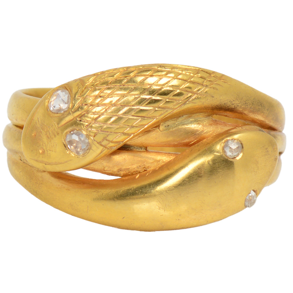 1899 Victorian Weighty Double Snake Ring Diamond