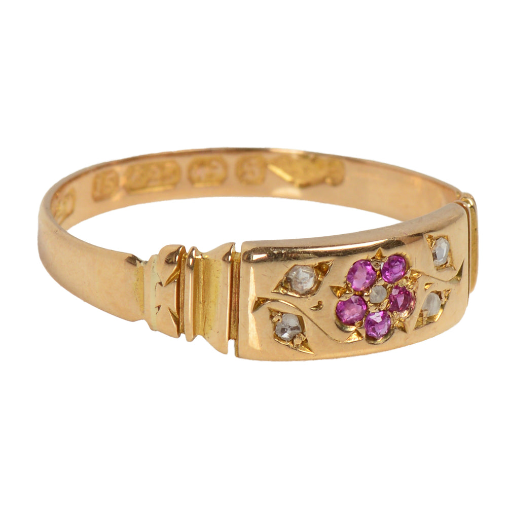 Ruby Diamond Flower Motif Ring of 1892