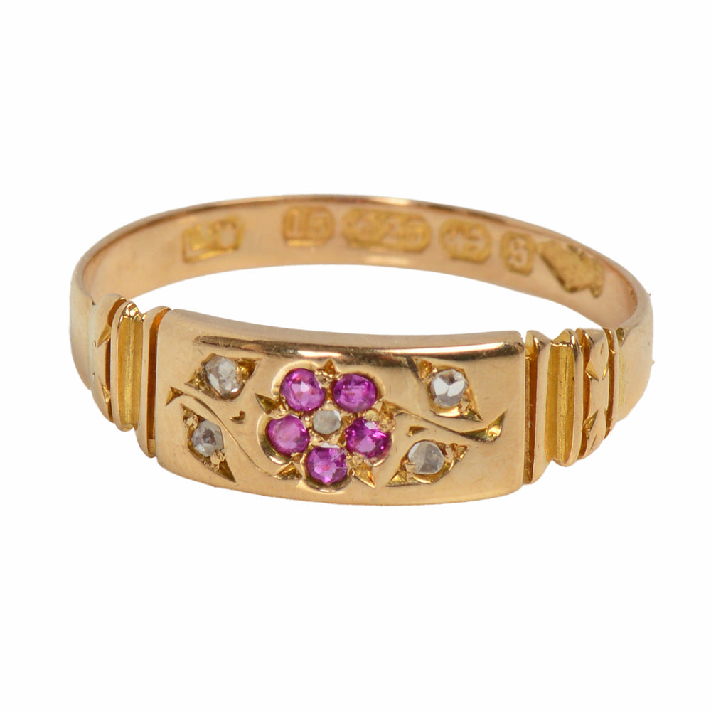 Ruby Diamond Flower Motif Ring of 1892