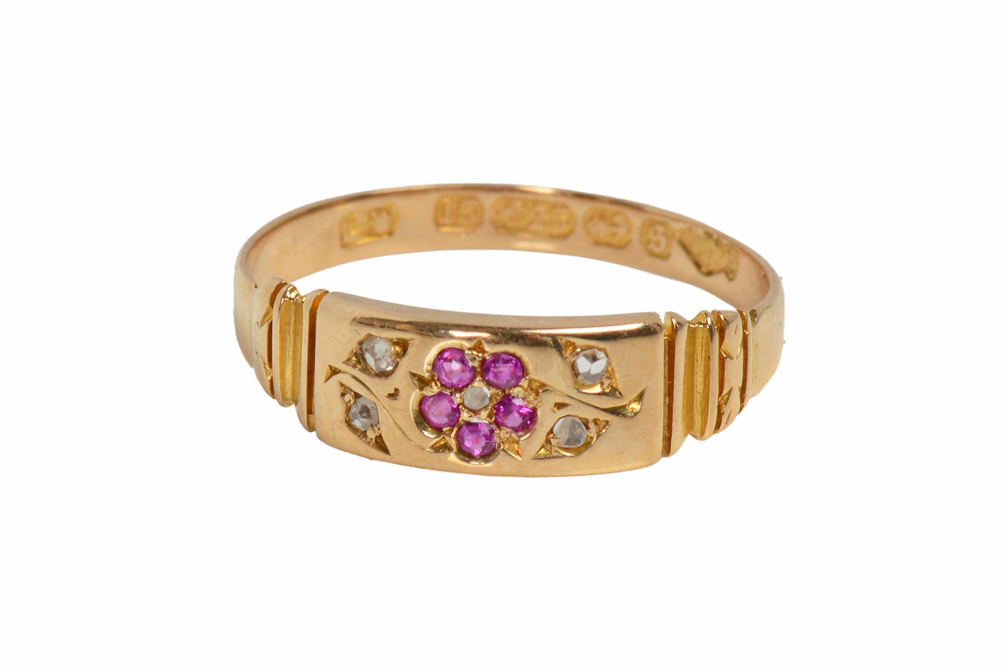 Ruby Diamond Flower Motif Ring of 1892