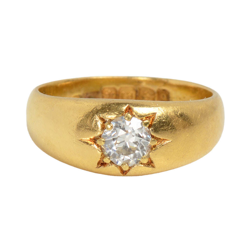 Solitaire Old European Cut 18k Gold Ring From 1899