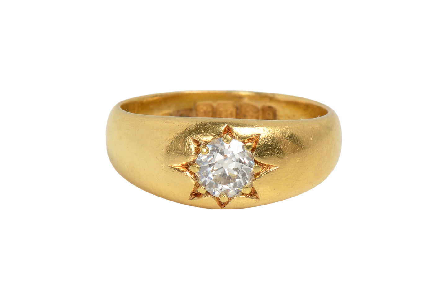 Solitaire Old European Cut 18k Gold Ring From 1899