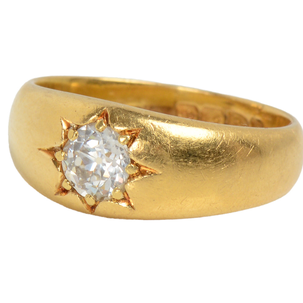 Solitaire Old European Cut 18k Gold Ring From 1899