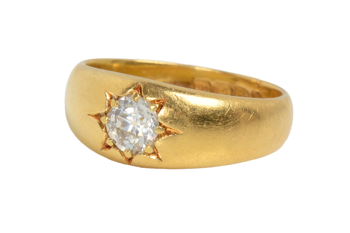 Solitaire Old European Cut 18k Gold Ring From 1899