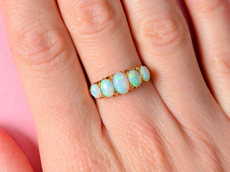 Edwardian Five Graduated Opal 18k Ring