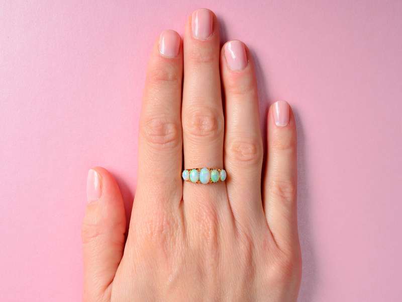 Edwardian Five Graduated Opal 18k Ring
