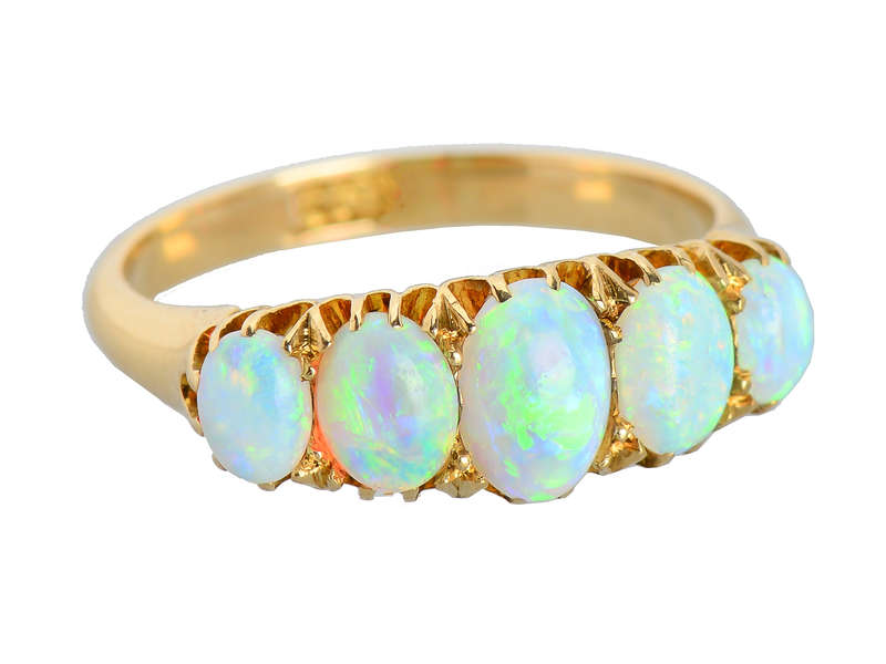 Edwardian Five Graduated Opal 18k Ring