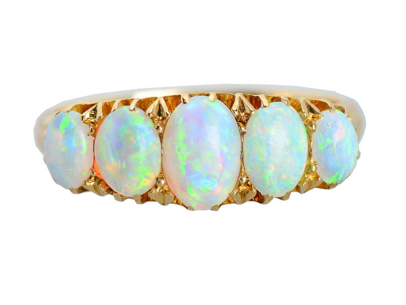 Edwardian Five Graduated Opal 18k Ring