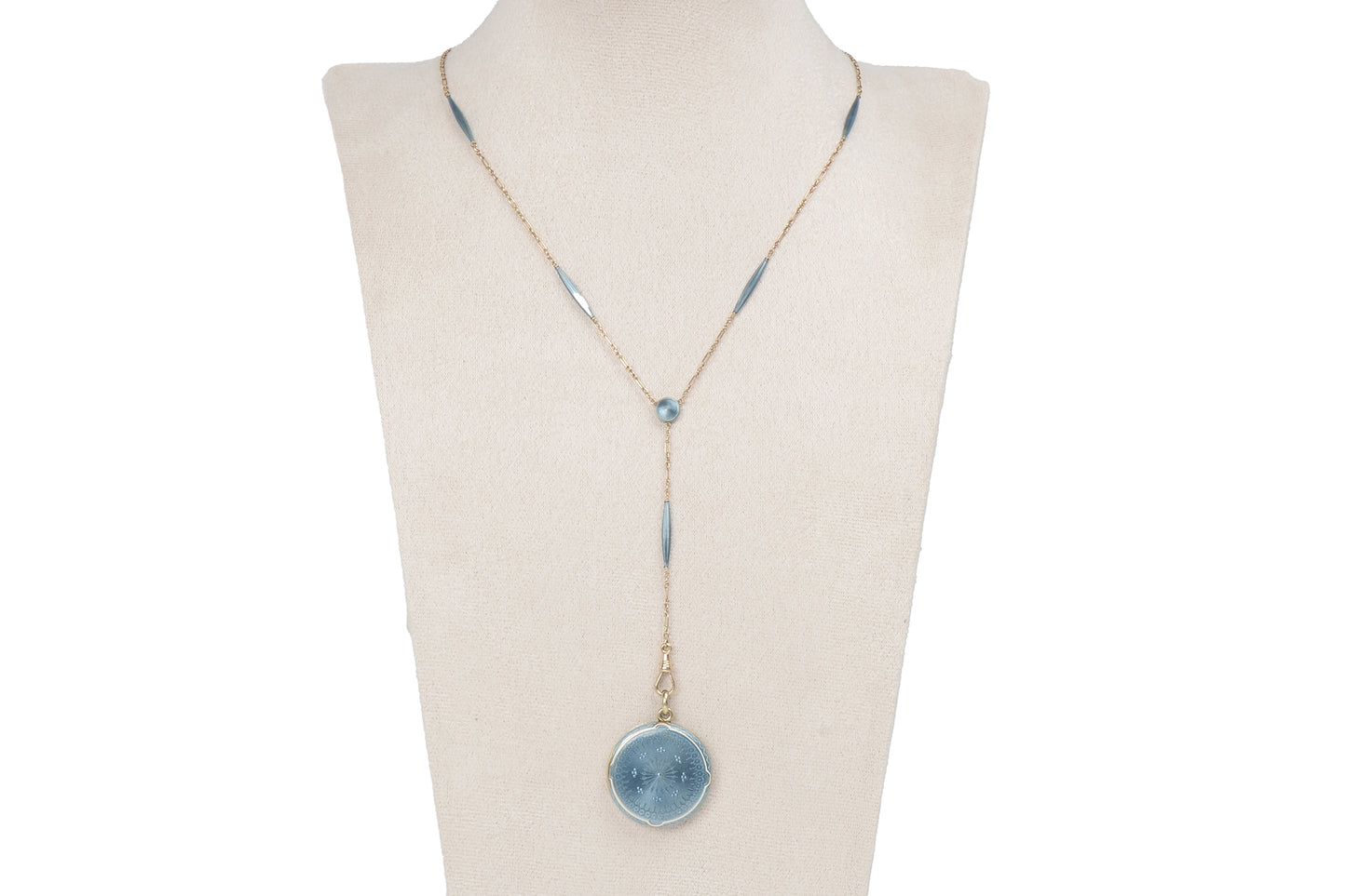 Exquisite Antique Powder Blue Enamel Chain & Locket