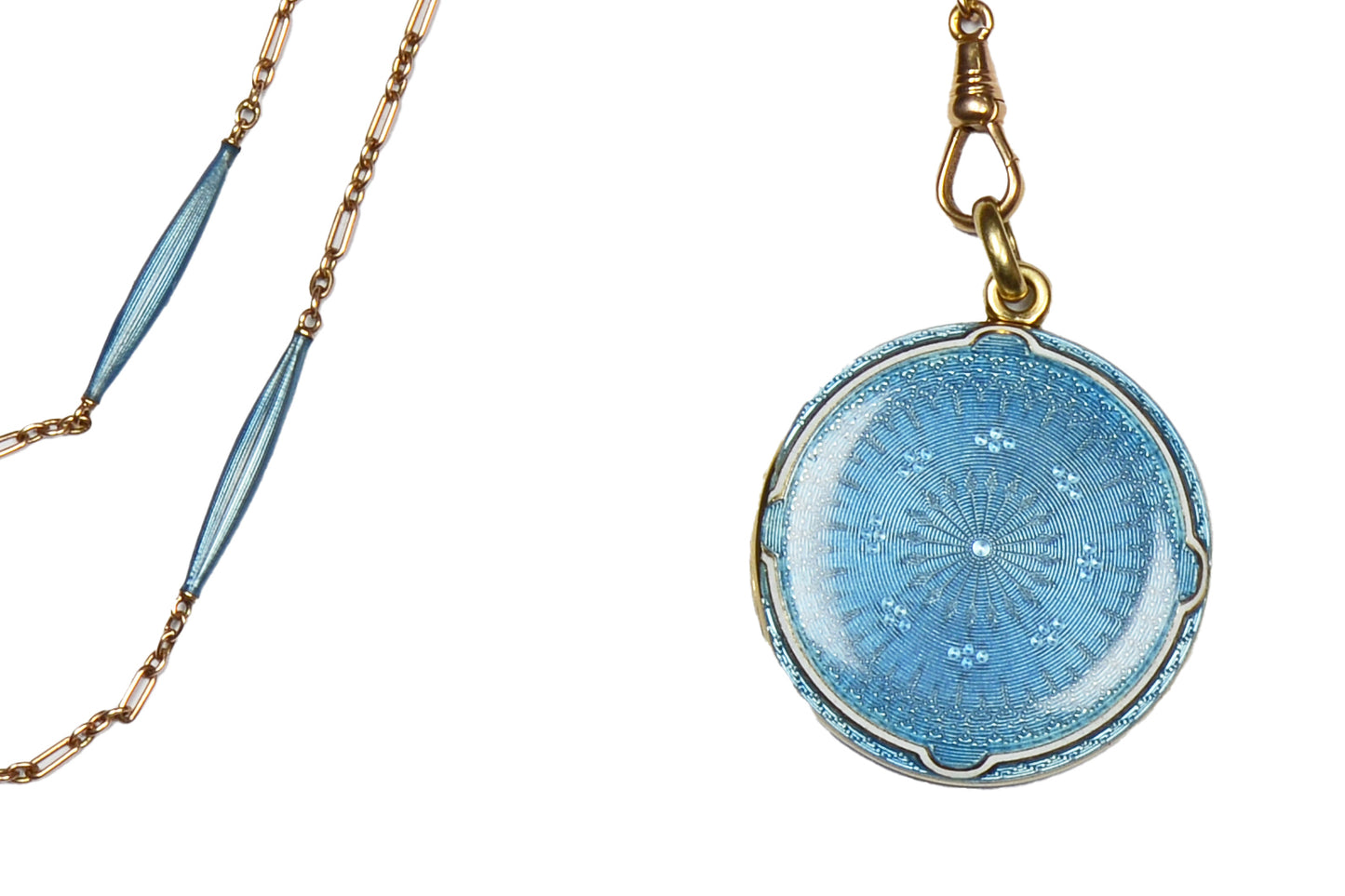 Exquisite Antique Powder Blue Enamel Chain & Locket