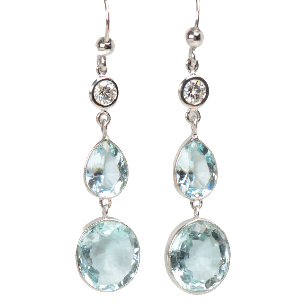 Natural Aquamarine Diamond Dangle Vintage Earrings