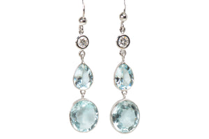 Natural Aquamarine Diamond Dangle Vintage Earrings