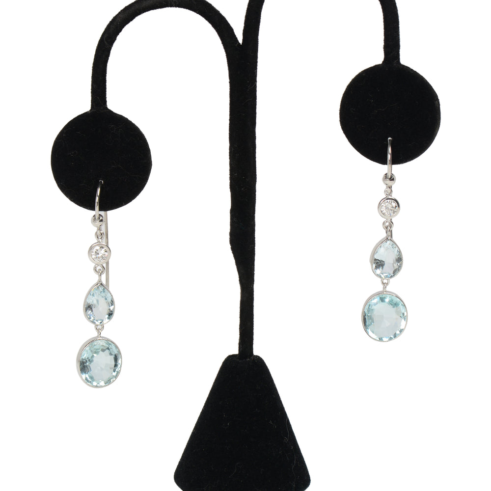 Natural Aquamarine Diamond Dangle Vintage Earrings