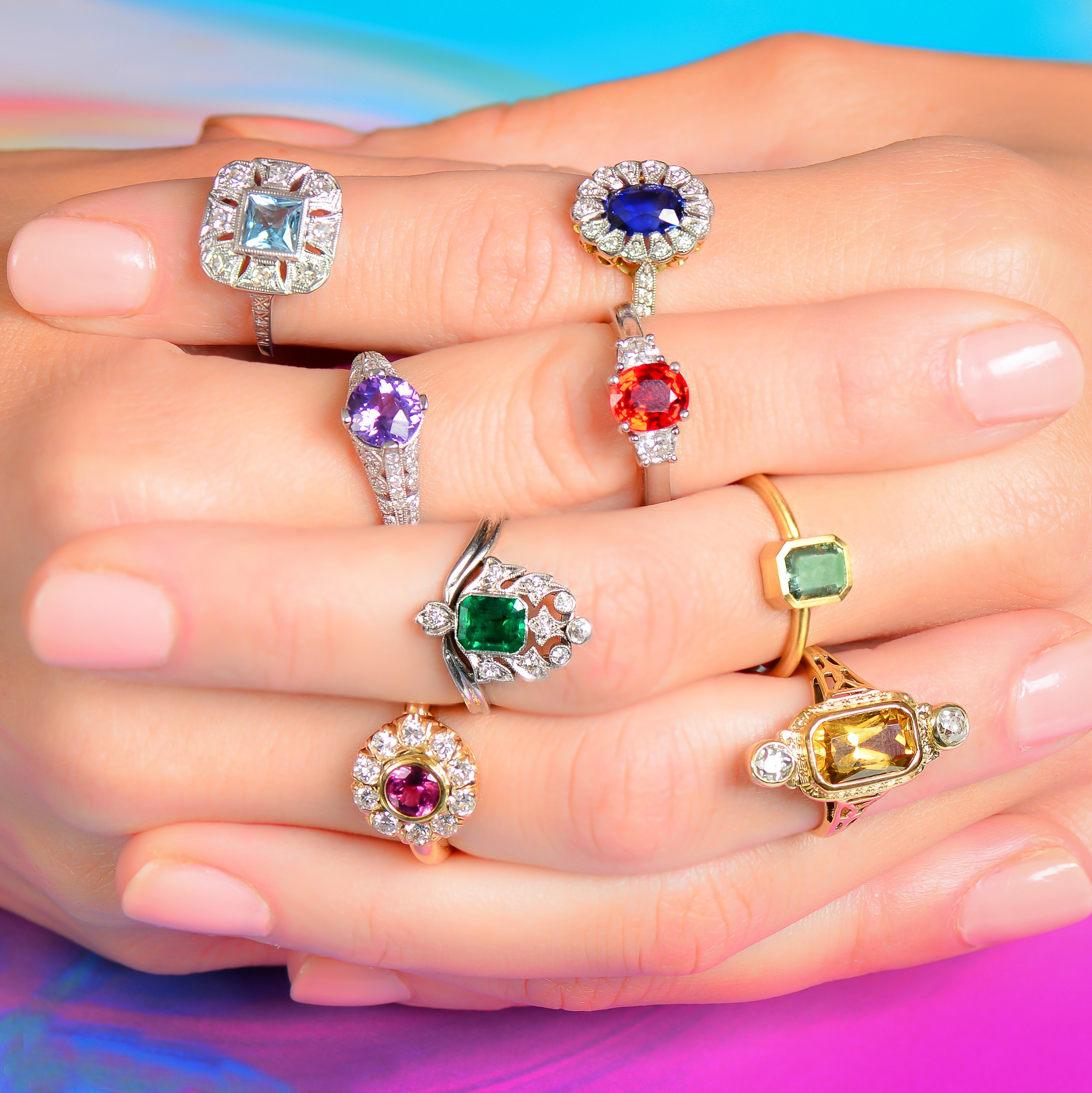 Selection of antique rings on hand