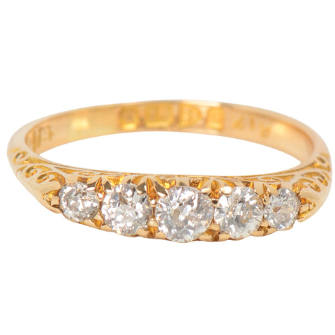 Carved Gold of 1903 - Five Diamond Wedding RIng