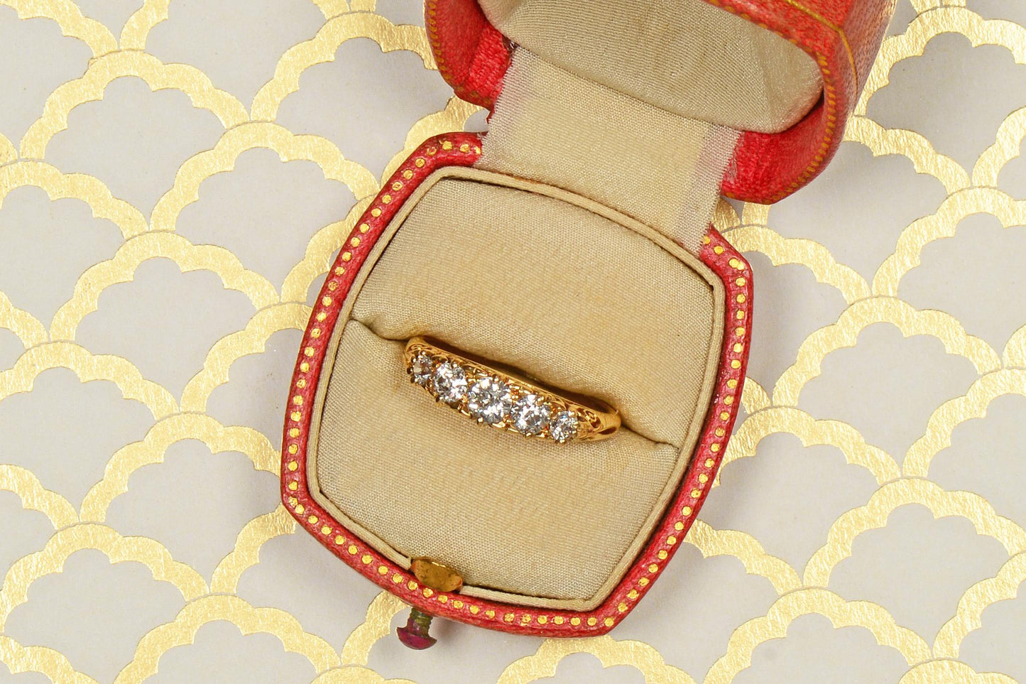 Antique Five Diamond 18k Gold Stackable Ring