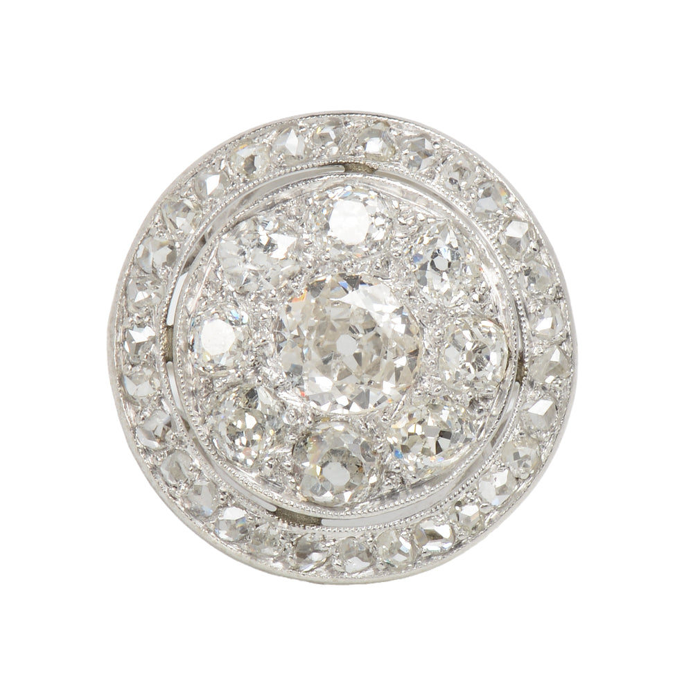 French Diamond Platinum Dinner Antique Ring in the Round
