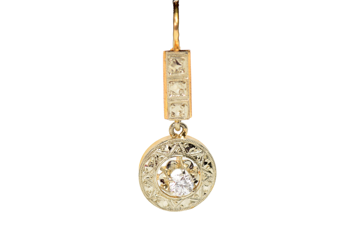 French Diamond Dangle 18k Gold Earrings