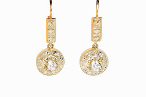French Diamond Dangle 18k Gold Earrings