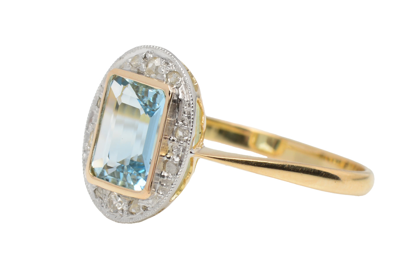 French Aquamarine Rose Cut Diamond Ring