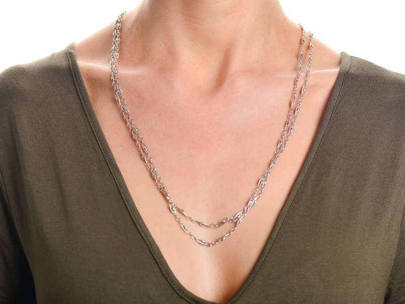 Silver French Art Deco Long Guard Chain