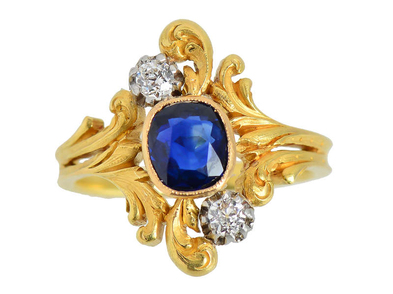 French Art Nouveau Sapphire Diamond Ring
