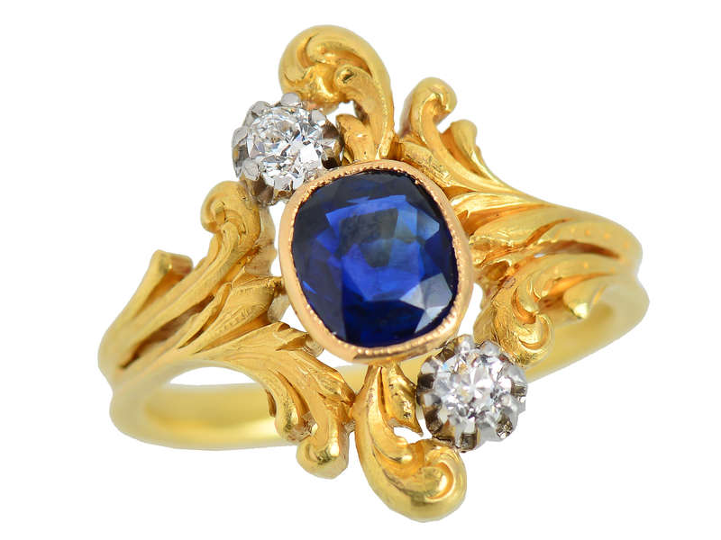 French Art Nouveau Sapphire Diamond Ring
