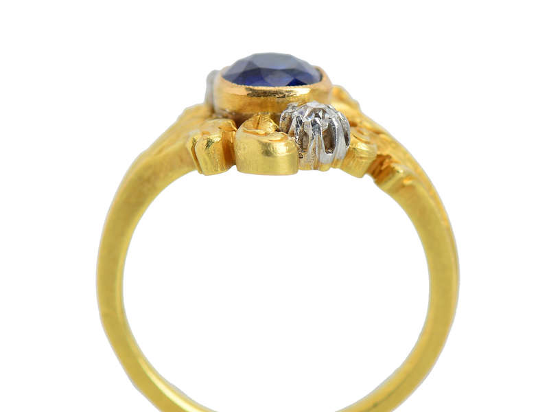 French Art Nouveau Sapphire Diamond Ring