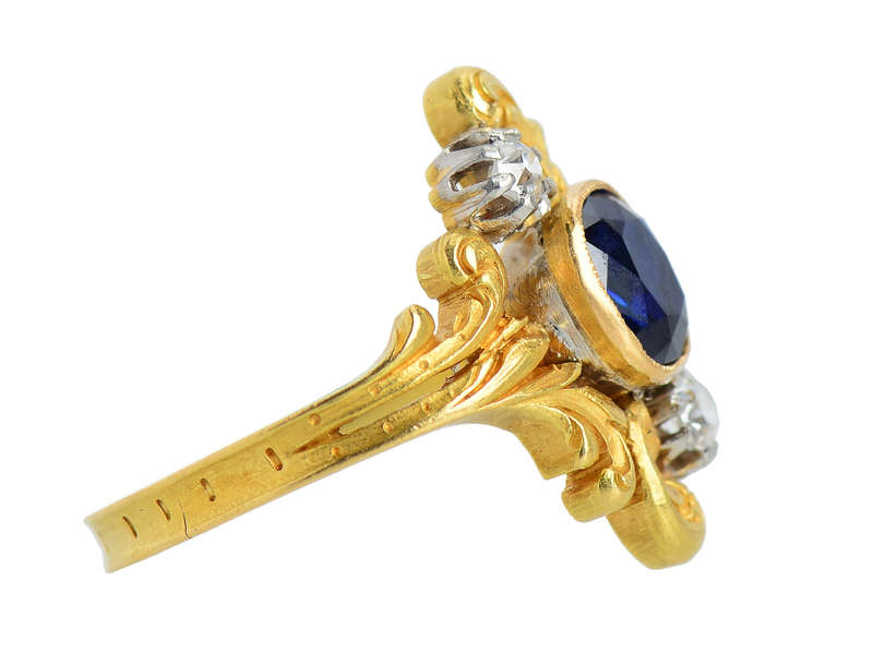 French Art Nouveau Sapphire Diamond Ring
