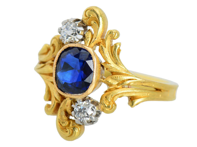 French Art Nouveau Sapphire Diamond Ring