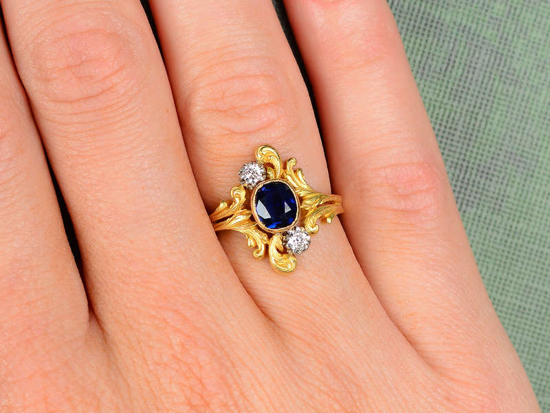 French Art Nouveau Sapphire Diamond Ring