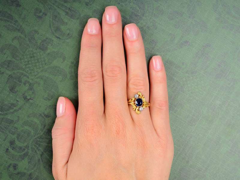 French Art Nouveau Sapphire Diamond Ring