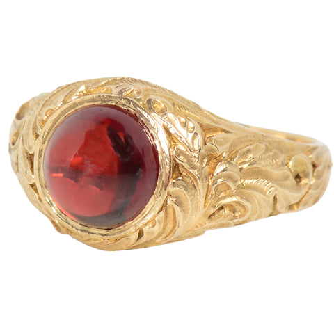 Sculptural Gold Garnet Cabochon Ring