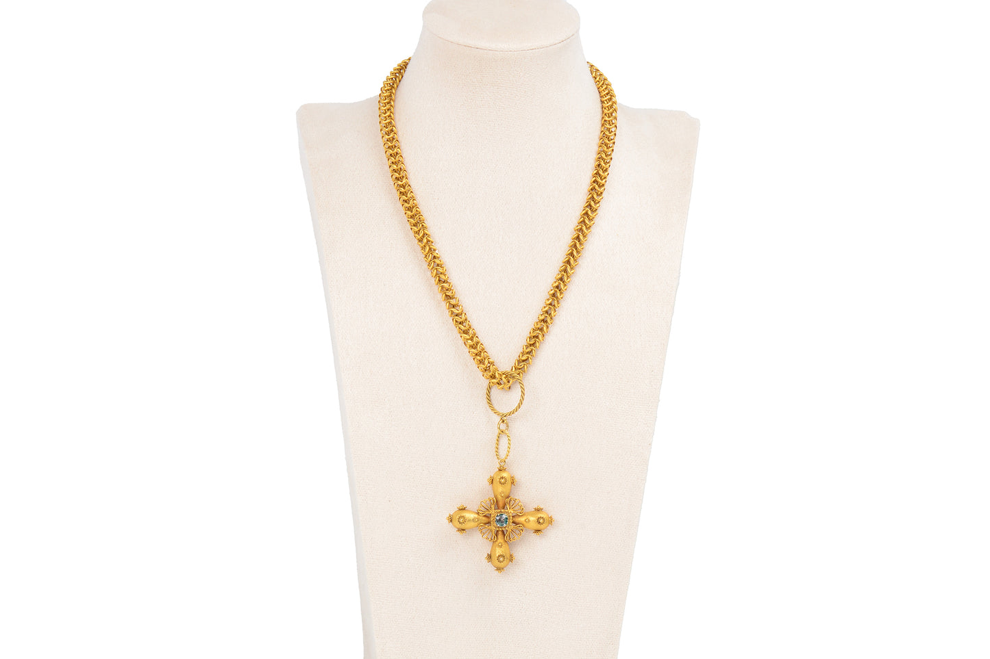 Rare Georgian Gold & Cannetille Chain & Cross in Box