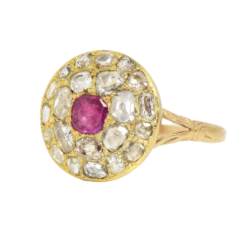 Antique Georgian Ruby and Diamond Cluster RIng